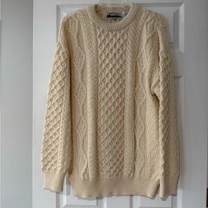 Aran Crafts Irish Men's Wool Ivory Cable Knit Crewneck Sweater